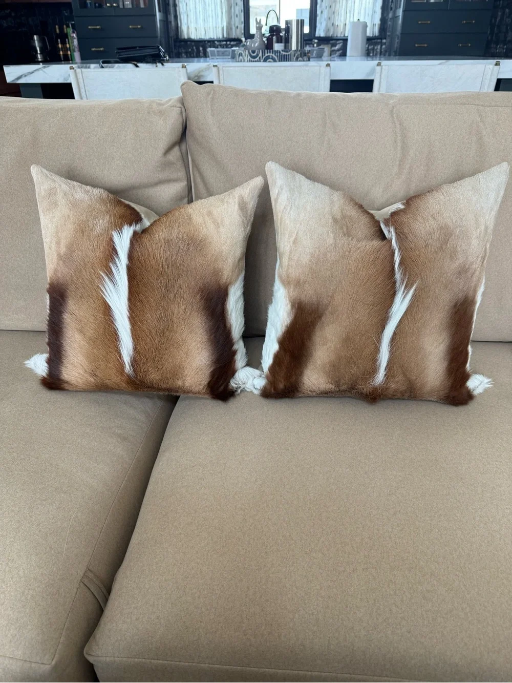 Decorative Brown and White Cowhide Throw Pillow - Set of 2